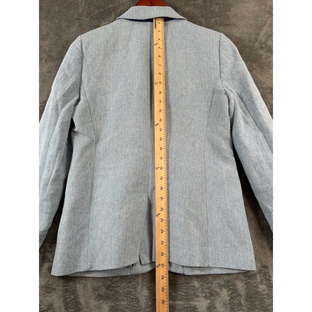 J.CREW Blazer Womens 10 Blue 1-Button Herringbone Linen Blend Career Preppy Ivy - Picture 5 of 11